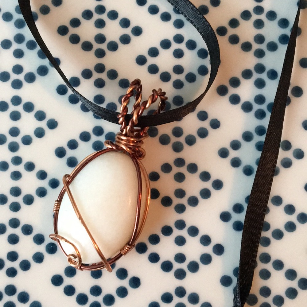Hand-made copper & white marble pendant!